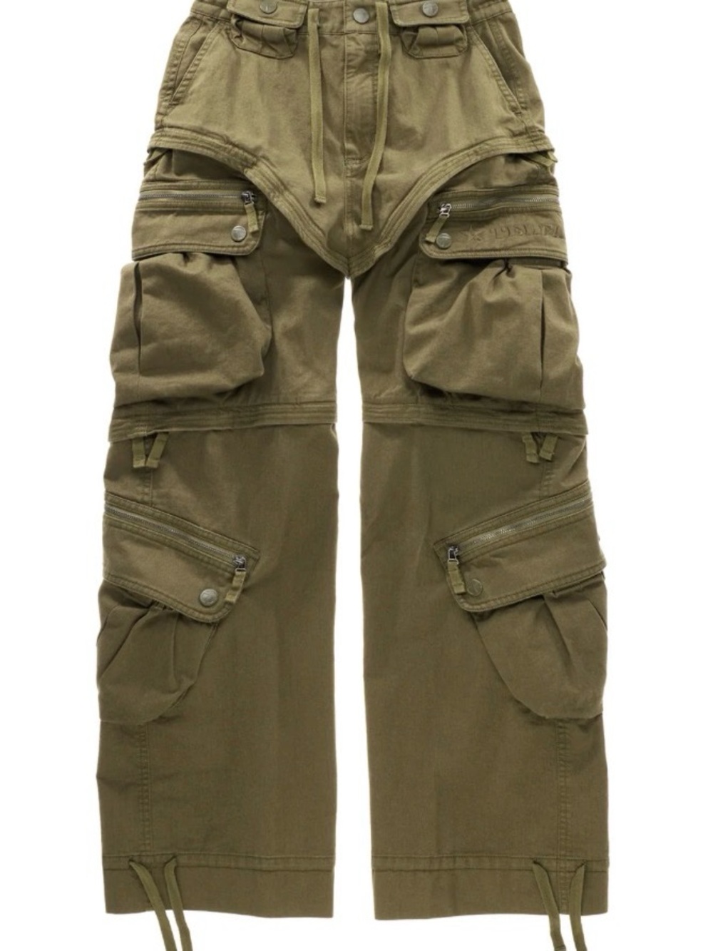 Telfar Olive Cargo Utility Pants with Multiple Pockets